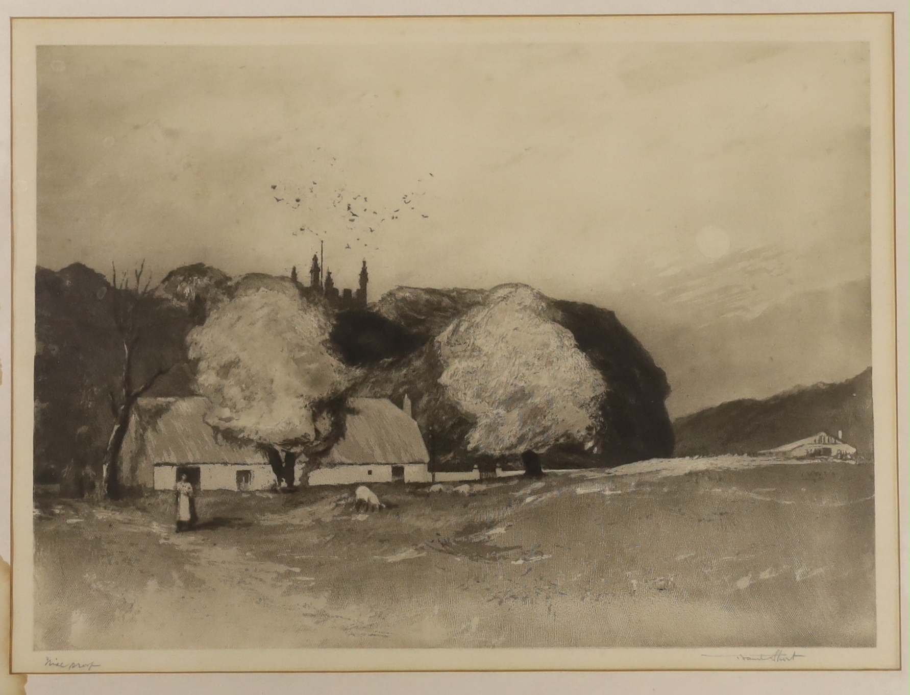 Sir Frank Short (1857-1945) set of four mezzotints, including one titled ‘Ploughing’ after De Wint, signed in pencil, some inscribed verso, largest 40 x 29cm